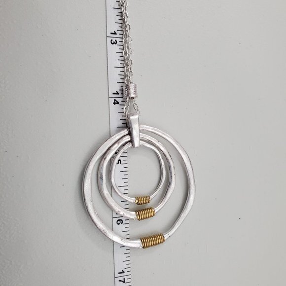 Pamela NY Necklace Brutalist Silver Tone Pendant C - Picture 6 of 6